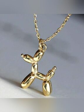 3D Balloon Dog Pendant Gold-plated Stainless Steel 24"  Chain